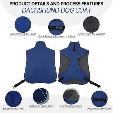 Водонепроникна зимова куртка для собак Дакель, тепла підкладка, дизайн як у светра, для мініатюрних такс при холодній погоді, прогулянках, снігу, активному відпочинку на природі - Синій XL