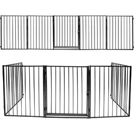 Захисна сітка для каміна Daromigo, 304 см, металева з дверцятами, сітка для дитячого манежу, захист від тварин, захист для дітей, чорна, 5 елементів