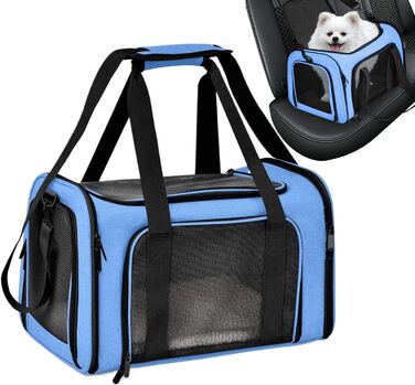 Транспортувальна переноска для котів та маленьких собак, складана, для подорожей (блакитна)