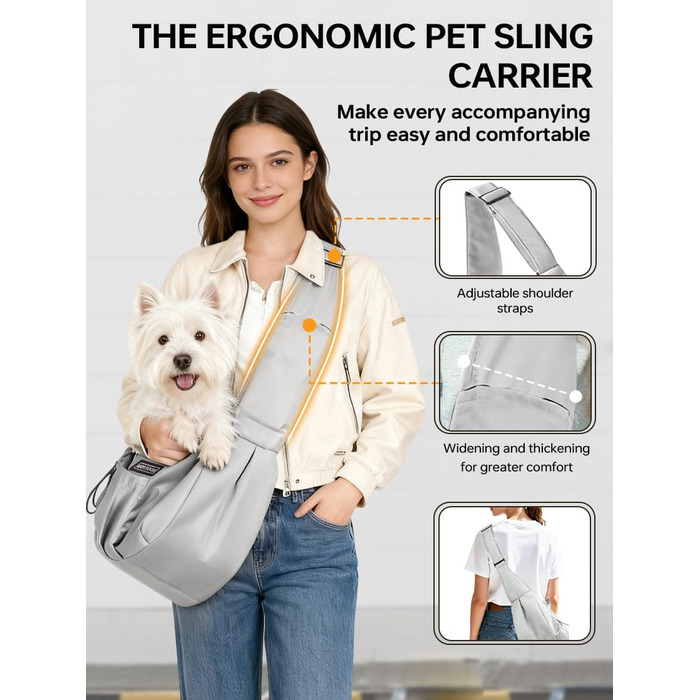 Сумка-переноска для собак та котів, широкі підплічники, регульована, ергономічна, сіра, до 5,4 кг