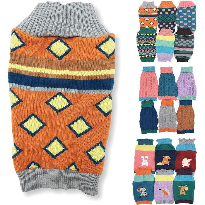 В'язаний теплий пуловер для собак, модна модель, для маленьких та великих тварин, розмір XXS (довжина 20,3 см), помаранчевий ромбік
