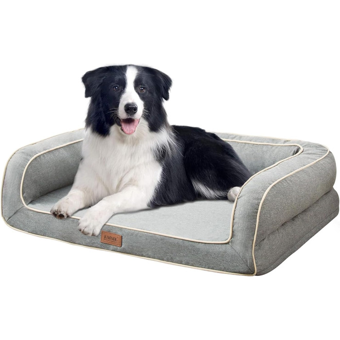 EMME лежанка для собак XL, 111x86x25 см, ортопедична лежанка з Memory Foam, водовідштовхувальна та миється, (106.5 x 71 x 23 см, світло-сіра)