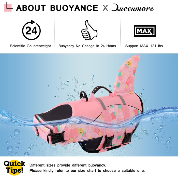 Жилет рятувальний для собак Queenmore, XXL, BabyRosa, водонепроникний, для великих собак