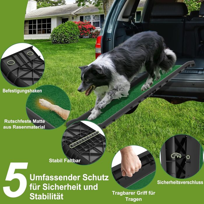 Рампа для собак у багажник авто, складана, 156x40 см, пластик, протиковзка, до 90 кг, зелена