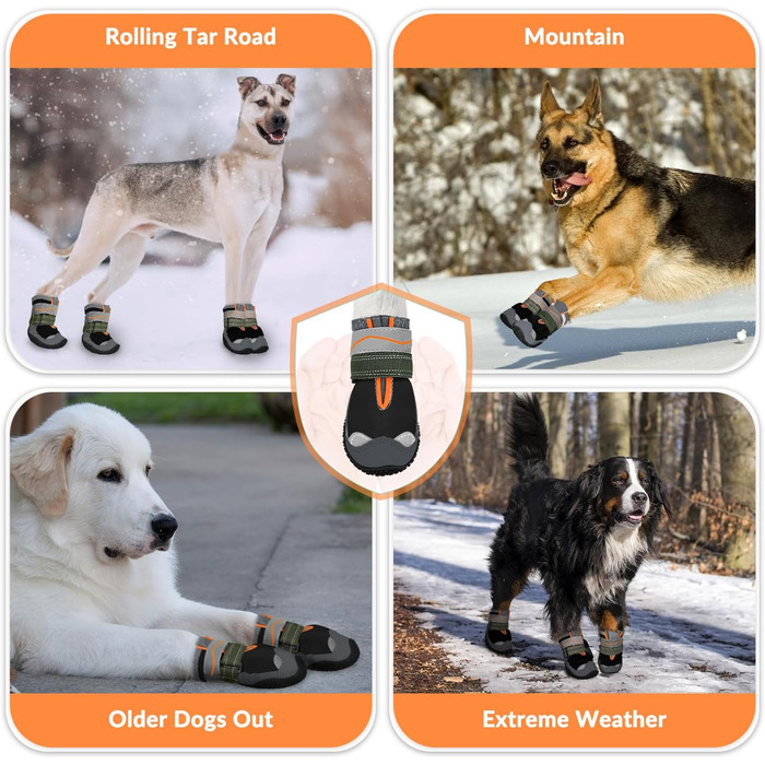 Чоботи для собак SlowTon, 4 шт. - захист лап, неслизька підошва, дихаючі, з регульованим кріпленням, для малих, середніх та великих собак. Чорний (4 шт.)