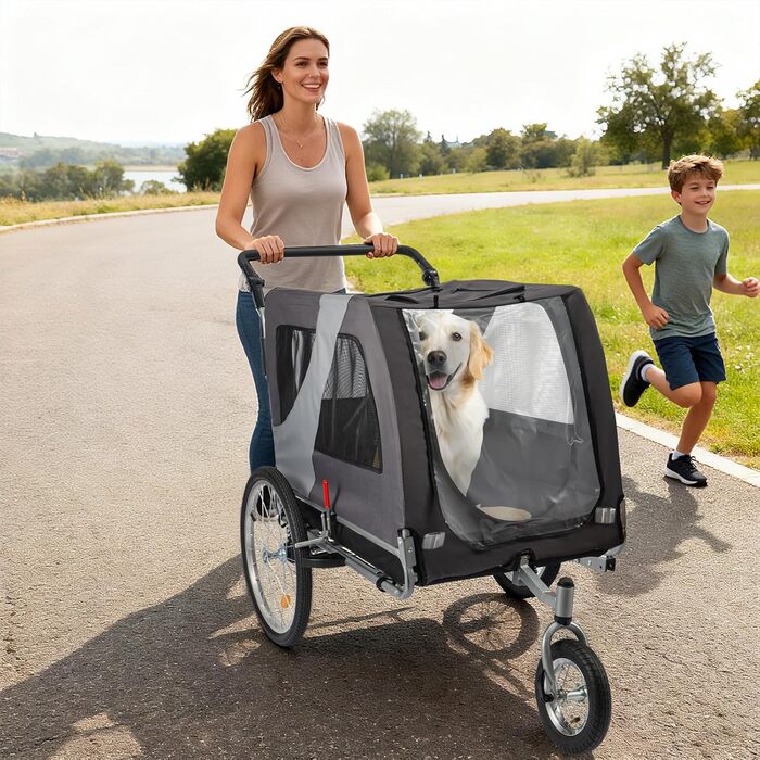 Причіп для собак 2-в-1 Hundefahrradanhänger Jogger до 40 кг - легкий, з посиленим дном та прапорцем безпеки