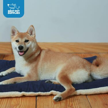 Лежак для собак Best Pet Supplies, двосторонній, машинне прання, для клітки, розмір L, темно-синій