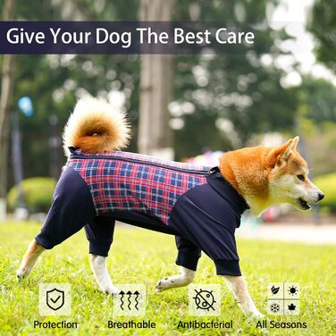 Корпус для собак після операції Heywean: знімна сорочка для собак з блискавкою, для собак після кастрації (для сук та самців), післяопераційний одяг для собак, піжама для собак (XXXL, червоний в клітинку)