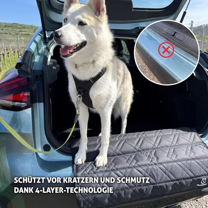 Захист краю багажника для автомобіля: міцний кріплення на липучці + гачки, захист для собак, килимок у багажник, захист краю багажника, ідеальна посадка, міцний матеріал, чорний колір