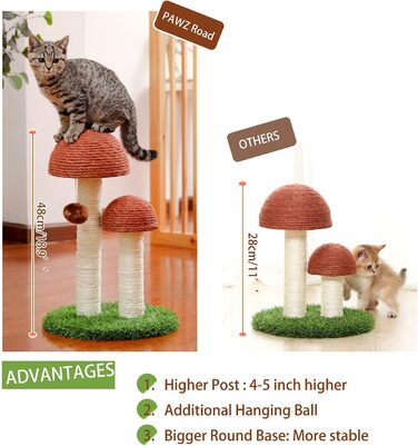 Кігтеточка PAWZ Road для кошенят та котів, кігтеточка-грибок з натурального сизалю, стимулює інстинкти котів