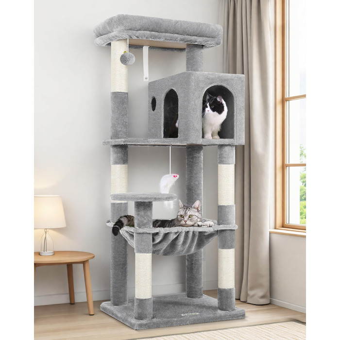 Комплекс для котів Globlazer Kratzbaum з гамаком 45x40 см, будиночком, платформами, 137 см, світло-сірий