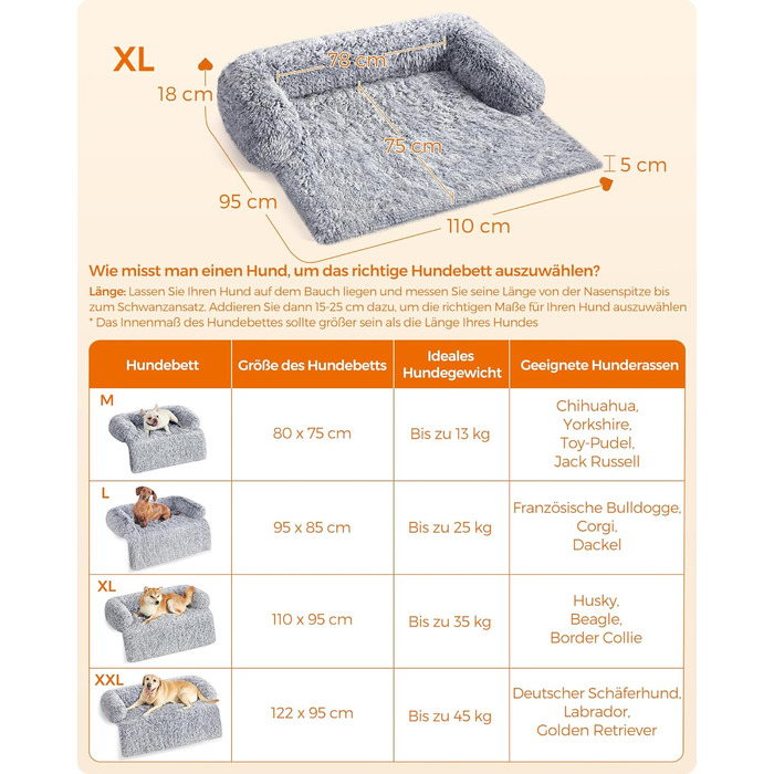 Feandrea FluffyHug лежанка для собак, плюшеве ліжко, захист дивану, подушка для собак, розмір XL, для середніх та великих собак, 110 x 95 x 18 см, Ombré-Сірий PGW223G01 L 110 x B 95 x H 18 см Ombré-Сірий