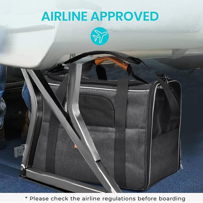 Транспортна переноска для собак та котів: переноска-сумка, схвалена авіакомпаніями, для собак та котів середніх та маленьких порід (до 9 кг), з шлейкою та щіткою для видалення шерсті