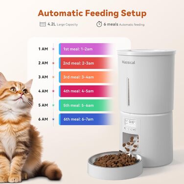 Автомат годівлі для котів 4.2L з програмуванням, з нержавіючою чашею, 6 прийомів їжі на день