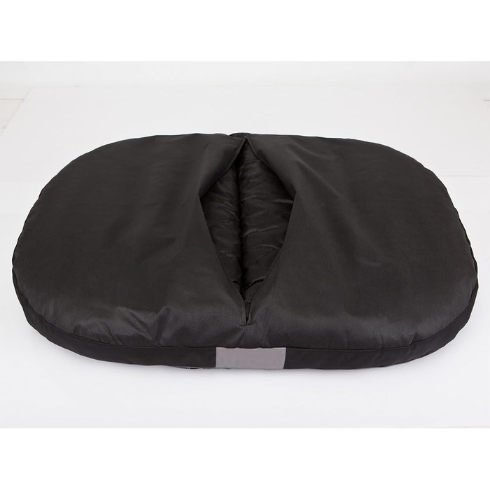 Кругла лежанка для собак Oval - 70x50x15 см, чорна з візерунком, водонепроникна, для собак маленьких, середніх та великих порід