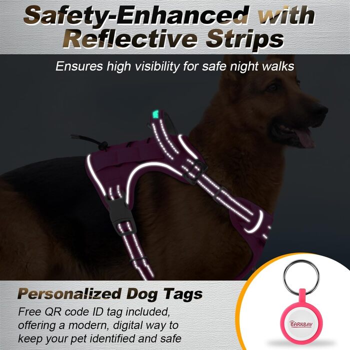 BARKBAY Тактична шлейка для собак K9, персоналізована, розмір M/L, регульована, не тягне, відбивна, для службових і тренувальних собак