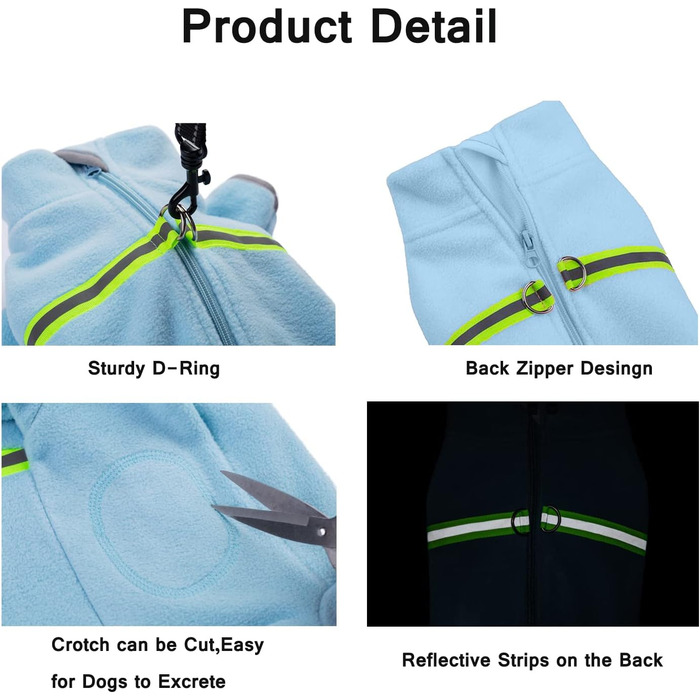Зимовий одяг для собак, теплий м'який флісовий халат з світловідбиваючим блискавкою, костюм для собак, піжама для домашніх тварин (розмір XXL, блакитний)