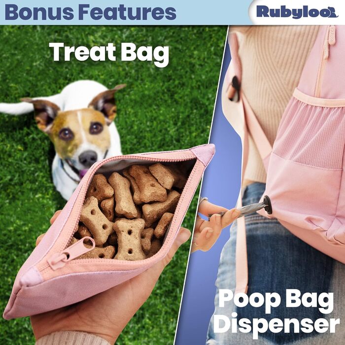Rubyloo Оригінальний рюкзак для собак Doggy Bag – рюкзак для собак з відділенням для ноутбука, 2 BPA-вільні миски, контейнер для корму, серветка, кишеня для ласощів – сумка-рюкзак для собак та їх власників