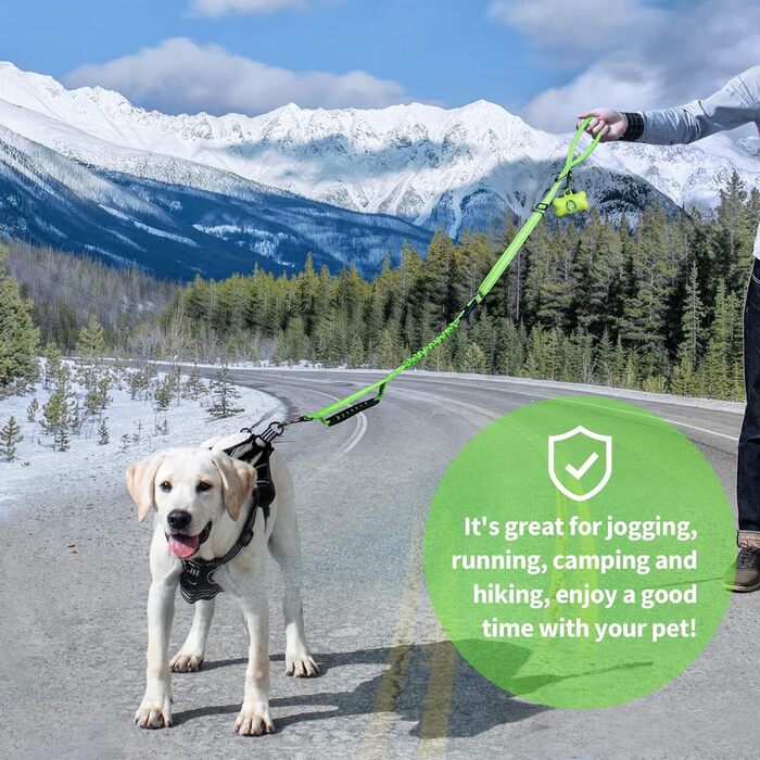 Леєнка для собак IOKHEIRA, регульована (1,2-1,5 м) з безпечним ремінним кріпленням, зручна м'яка ручка та світловідбиваючі нитки (неоновий зелений)