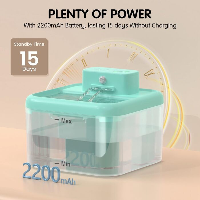 Трубочка для котів RUXAN, 2L, тихий фонтанчик з батарейкою, 2200mAh, з датчиком руху, 3 режими, для котів та собак, білий (блакитний, поліпропілен (PP))