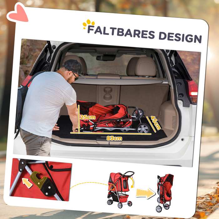 PawHut Dog Buggy Multicolor Dog Buggy для прогулянок, легкий і складний, для собак і кішок, червоний