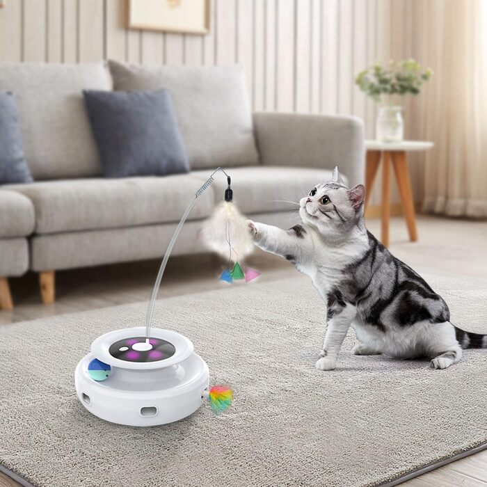 Іграшка для котів GoldenSun 3 в 1: електрична інтерактивна з USB-зарядкою, Whack-A-Mole, метелик, м'ячик, 6 насадок, комплект Y-7, білий колір