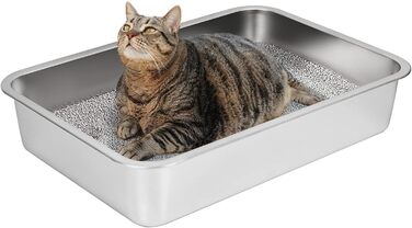 Великий туалет для котів і кроликів IKITCHEN з нержавіючої сталі 60×40×10 см — антипригарна гладка поверхня, не вбирає запахи, легко миється, протиковзка гумова основа, не іржавіє