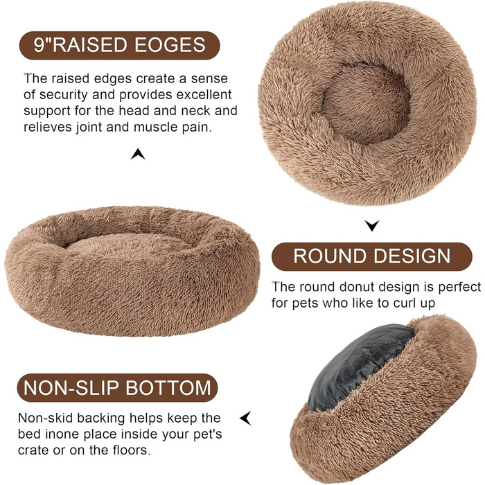 М'яке ліжко для собак, затишне, антистрес, машинного прання, для маленьких собак, миле, пухнасте, 40 см, до 7 кг, зручне (Хакі)