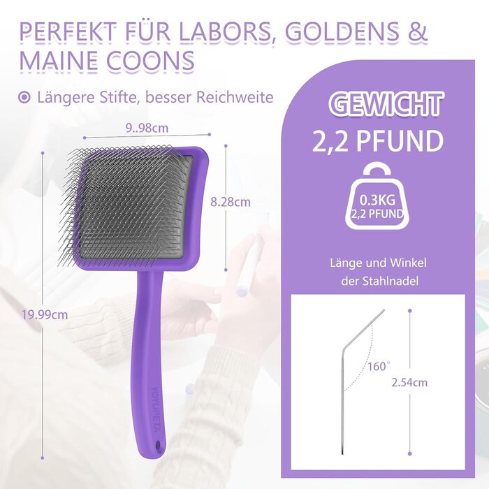 Набір щітки та гребінця Slicker для великих собак з довгою шерстю - щітка для розплутування з пінами 22 мм для Golden Retriever, Пуделя, Doodle та котів - професійний догляд за шерстю з дерев'яною ручкою та шкіряним чохлом (фіолетовий)