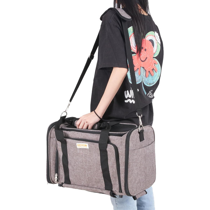 Тролей для собак VEVOR, складаний рюкзак для собак до 15,8 кг, переноска з 600D Oxford, 4 колеса, кишені для зберігання, ідеально для подорожей на авто та прогулянок (сірий, 11 кг)