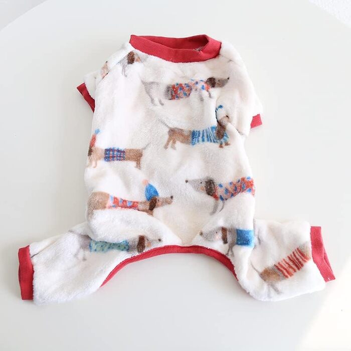 Піжама для собак, теплий флісовий комбінезон, милий костюм для цуценят та маленьких собак (червоний, M)