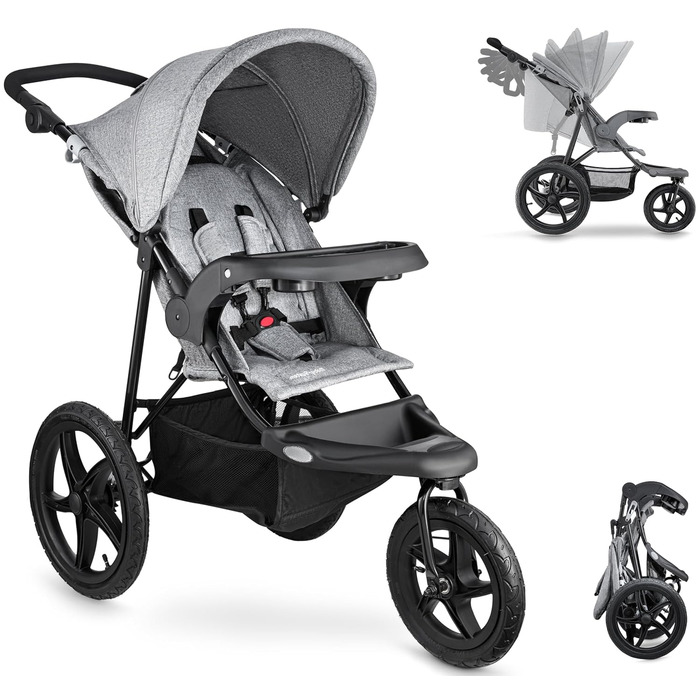Дитяча коляска-трансформер Moby-System Runner Mountain з дощиковим захистом, до 15 кг, комплект аксесуарів: ремінь безпеки, відбивачі, оглядове вікно та кошик для речей (сіра)