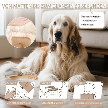 Набір щіток та гребінців Slicker для великих собак з довгою шерстю – щітка для розплутування з пінами 22 мм для Голден Ретріверів, Пуделів, Дудлів та котів – професійний догляд за шерстю з дерев'яною ручкою та шкіряним чохлом. Покриття лаком.