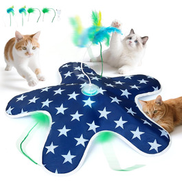 Інтерактивна іграшка для котів PUHOHUN: автоматична мишка з пір'ям, іграшка-палиця з пір'ям, синього кольору