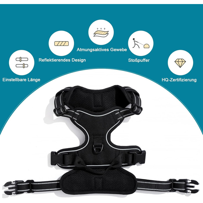 Шлейка для собак Funkeen Anti-Pull, для маленьких, середніх та великих собак. М'яка, дихаюча, регульована, чорна (чорний, S)