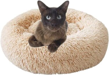 Заспокійливе ліжко для собак, у формі пончика, з плюшу, з блискавкою, придатне для прання в машині, для маленьких тварин, собак, котів, кошенят та цуценят, бежеве, 50 см, розмір S/50 см бежеве