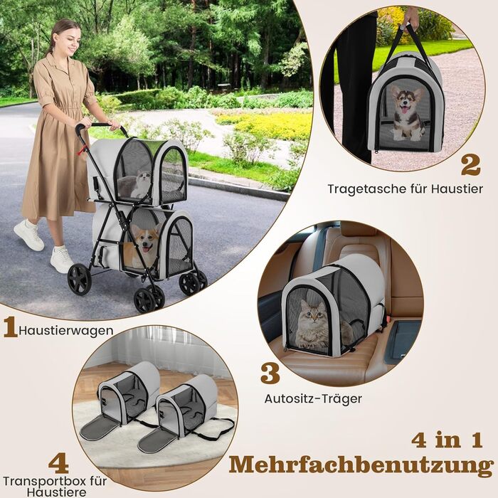 Візок для тварин GOPLUS 2-в-1: розкладний, для кота та собаки, сірий