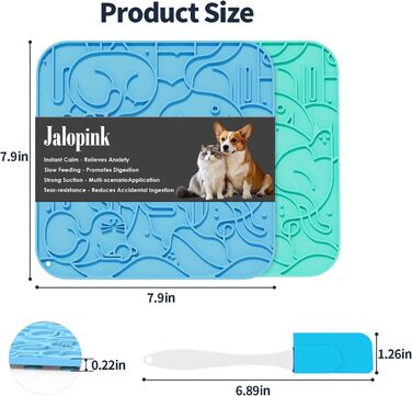 Силіконові килимки від протікання для котів та собак (2 шт.), повільне годування, 60 присосок, проти нудьги та тривоги (Блакитний+Зелений-US, L)