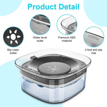 Миска для води для собак, 2 л, повільна годівниця, миска-поїльник без облизування, водонепроникна, для подорожей, прозора