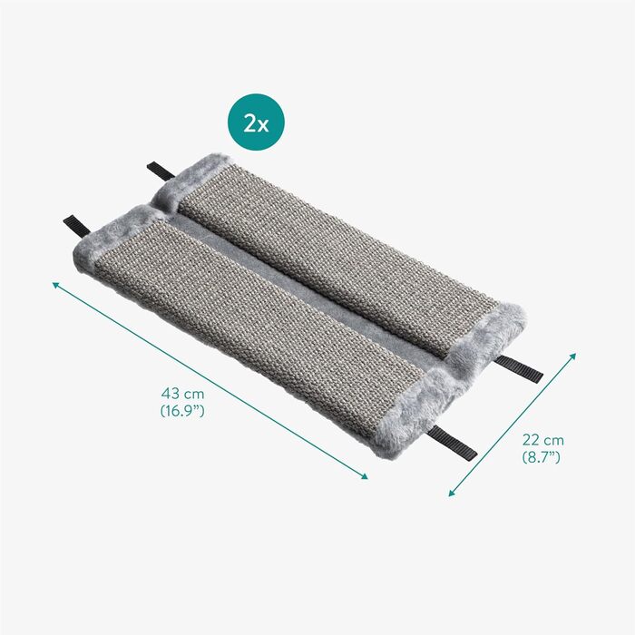 Настінне дряпачко для котів Navaris - 2 шт. дряпальні килимки, кутова стіна для котів - 43x22x2 см, кутова дряпка, кігтеточилка з сизалю (сірий)