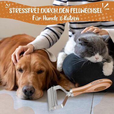 Двостороння щітка для собак та котів 2в1: щітка для підшерстка та гребінець для видалення підшерстка та ковтунів, бамбук, розмір M-L + E-book