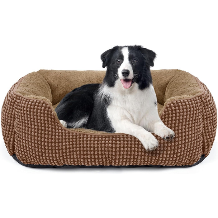 FURTIME Лежанка для собак середнього розміру, кошик для собак, миється, пухнаста, з неслизьким покриттям, заспокоююча лежанка для собак та котів середнього та малого розміру, 63x53x20 см, коричнева