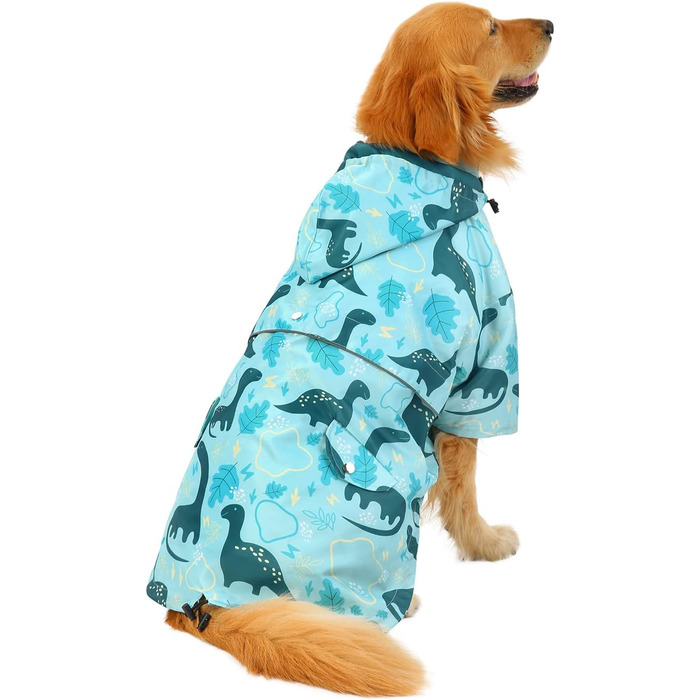 Дощовик для собак HDE, двошаровий, на блискавці, з капюшоном, розмір 3XL, дизайн динозавр