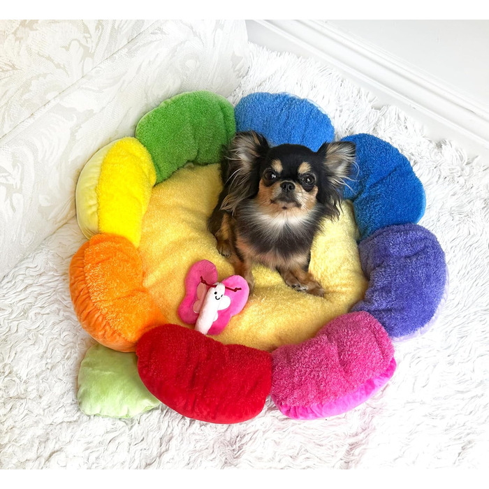 М'яке плюшеве ліжко для собак та котів TONBO з натуральним мотивом (Квітка-райдуга)