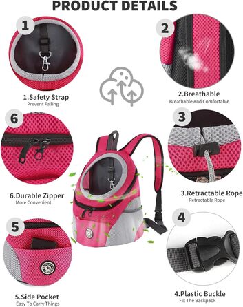 Рюкзак-переноска для собак та котів PETCUTE, рожевий/червоний, з регульованим ременем, водонепроникним дном та зручною передньою кишенею