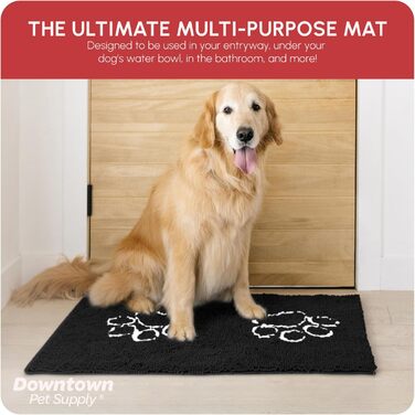Килимок для собак My Doggy Place з мікрофібри для брудних лап, 91.4 x 66 см, швидковисихаючий, вбираючий, для прання та сушки в машині, з антиковзким гумовим покриттям (91 x 66 x 3 см, Чорний з відбитком лапи)