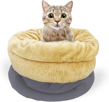 GOOPAWS 4-в-1 самонагрівальне ліжко для котів, будиночок для домашніх тварин, спальна печера, 56x36x25 см, сірий