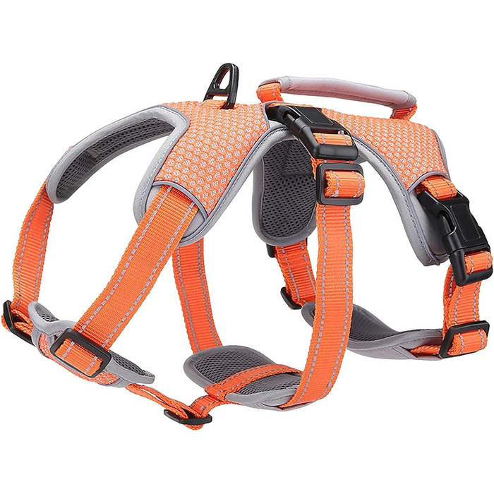 Шлейка для собак BELPRO, багатоцільова, антизламання, без тяги, світловідбиваюча, регульована жилетка з міцною ручкою, для великих/активних собак (Помаранчевий, L)