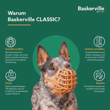 Класичний намордник BASKERVILLE для великих собак з довгою мордою, термопластичний гумовий TPR, дозволяє пити та дихати, захист від укусів, розмір 10