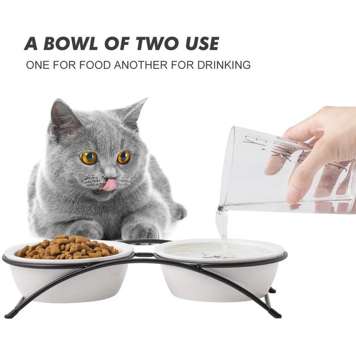 Миска для котячого корму ZONEYILA, піднята миска для котів, миска для води, підняті миски для котів на підставці, керамічні миски для домашніх тварин, плоска котяча миска, миска для собачого корму, 340 мл (Білий-1), годівниці для котів